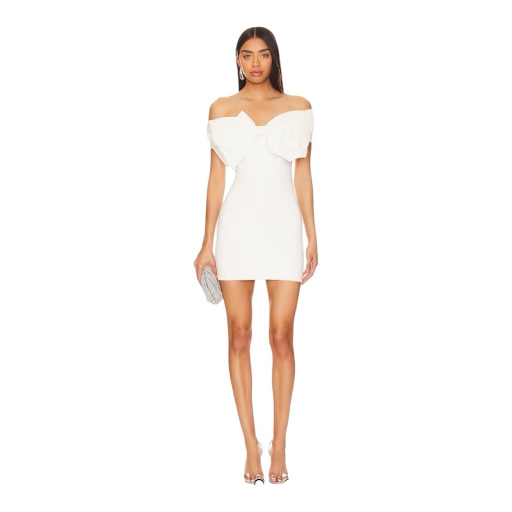 Bardot Mini Bow Dress in Shimmer White Size US M/10 Cocktail Bridal Statement